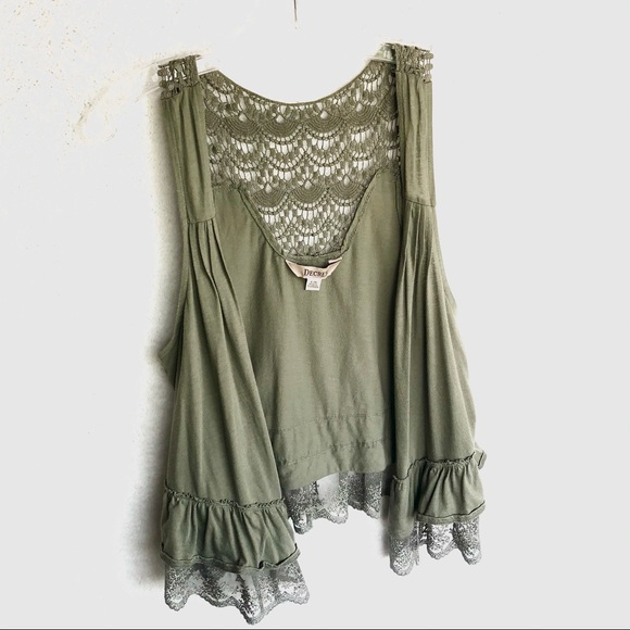 3/$24 Decree Hunter Green Lace & Crochet Vest